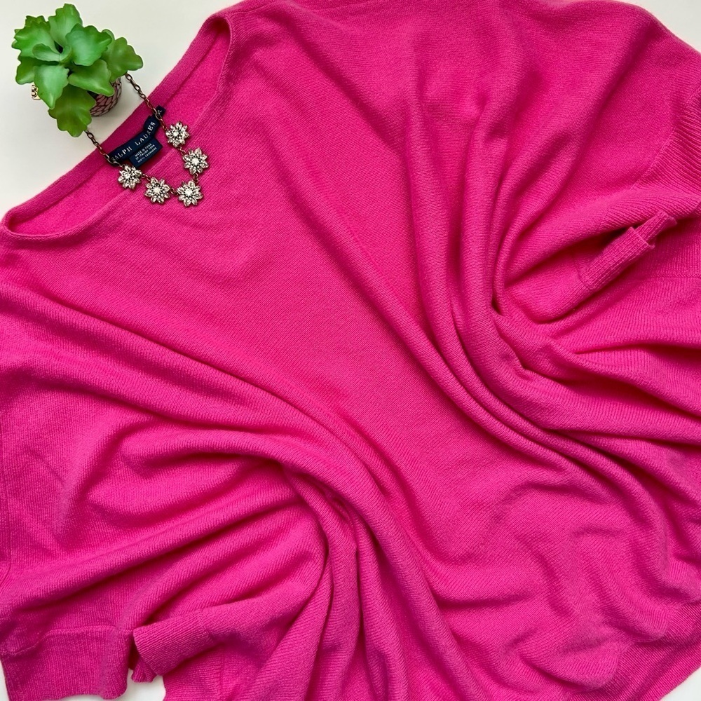 Ralph Lauren Pink Cashmere Poncho Cape Sweater Italian Yarn Size M / L - Picture 2 of 7